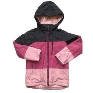 L.L Bean Girls Size S 6X/7 Pink Navy Blue Waterproof Wildcat Ski Jacket
